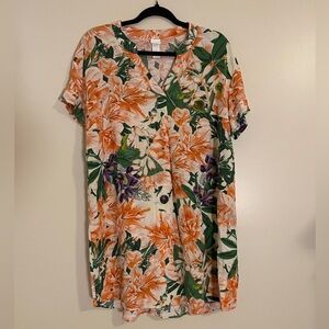 H&M Womens Dress Size Medium Peach Tropical Floral Print V-Neck Above the Knee